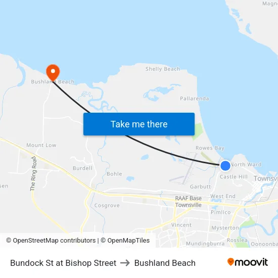 Bundock St at Bishop Street to Bushland Beach map
