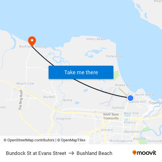 Bundock St at Evans Street to Bushland Beach map