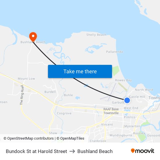 Bundock St at Harold Street to Bushland Beach map