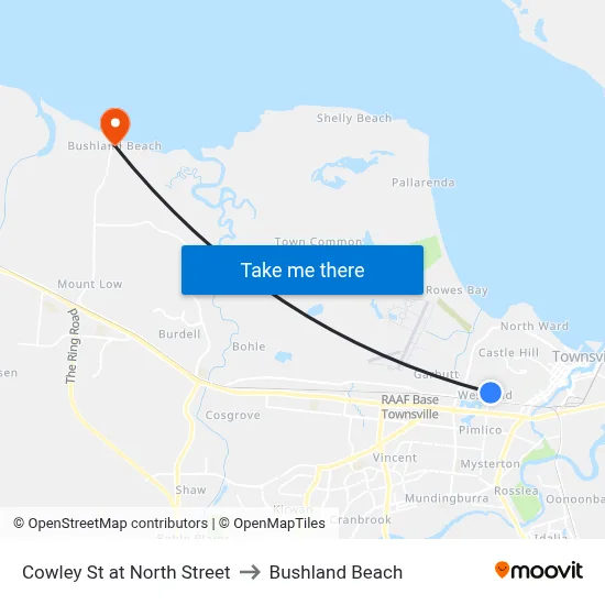 Cowley St at North Street to Bushland Beach map