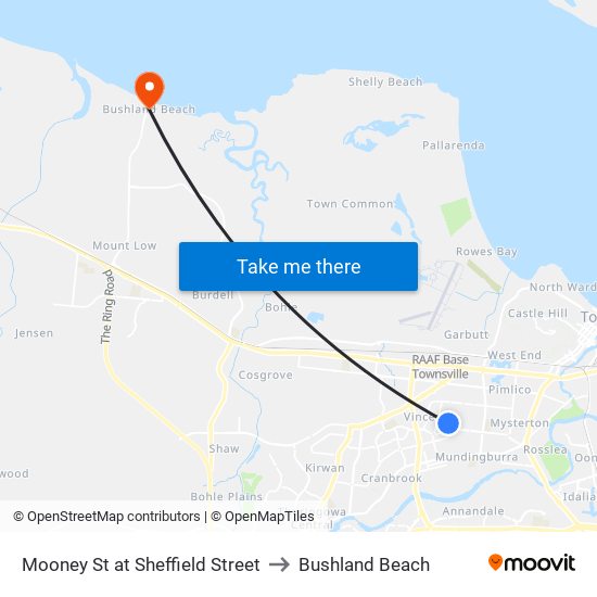 Mooney St at Sheffield Street to Bushland Beach map