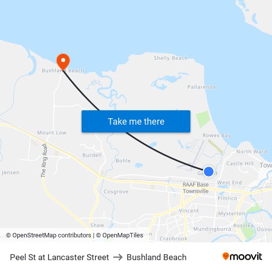 Peel St at Lancaster Street to Bushland Beach map