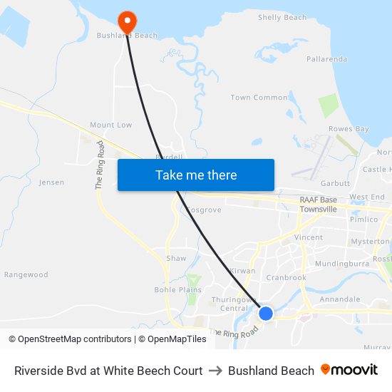 Riverside Bvd at White Beech Court to Bushland Beach map