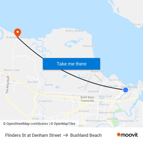 Flinders St at Denham Street to Bushland Beach map