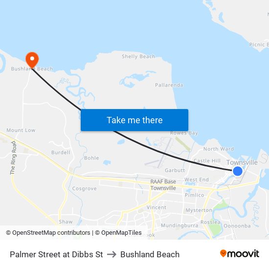 Palmer Street at Dibbs St to Bushland Beach map