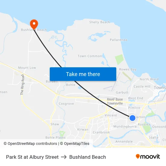 Park St at Albury Street to Bushland Beach map