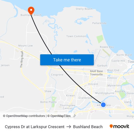 Cypress Dr at Larkspur Crescent to Bushland Beach map