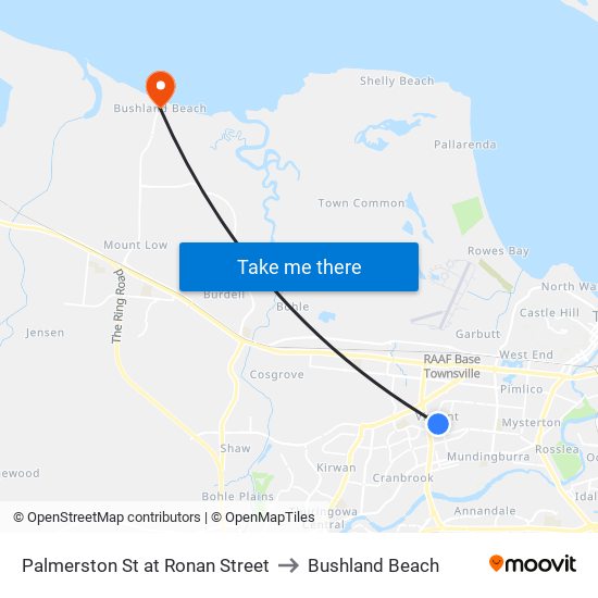 Palmerston St at Ronan Street to Bushland Beach map