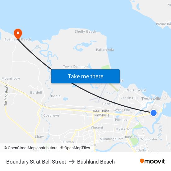 Boundary St at Bell Street to Bushland Beach map