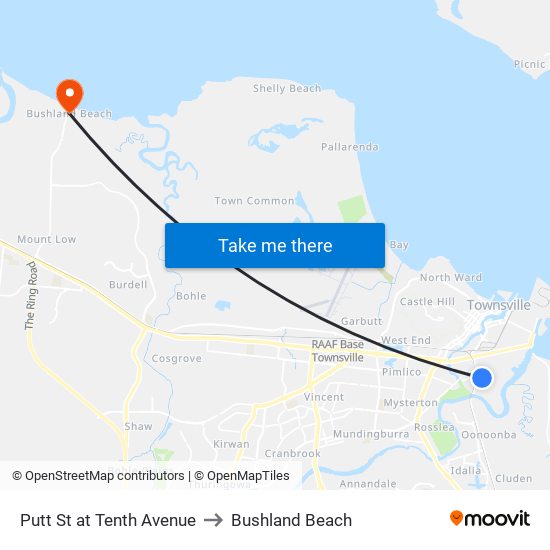 Putt St at Tenth Avenue to Bushland Beach map