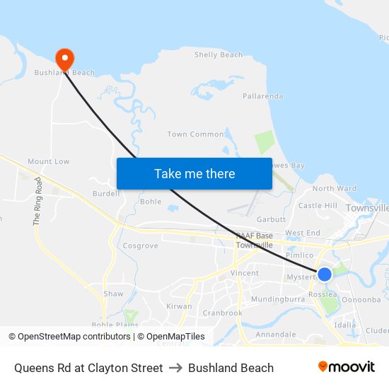 Queens Rd at Clayton Street to Bushland Beach map