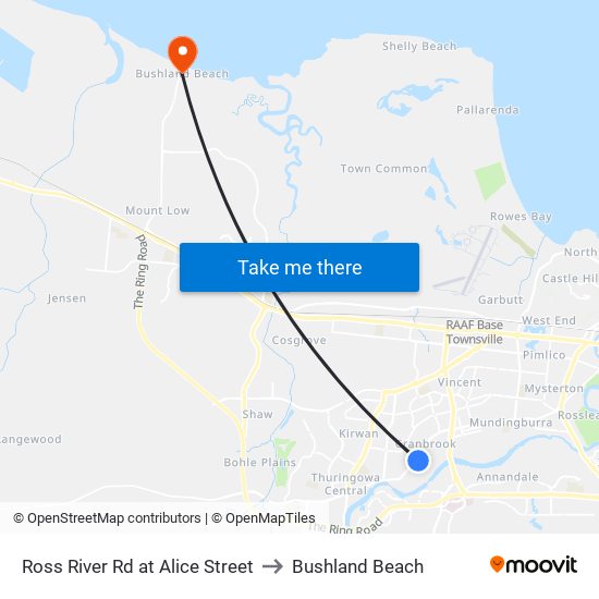 Ross River Rd at Alice Street to Bushland Beach map