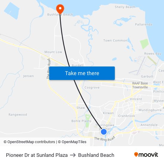 Pioneer Dr at Sunland Plaza to Bushland Beach map