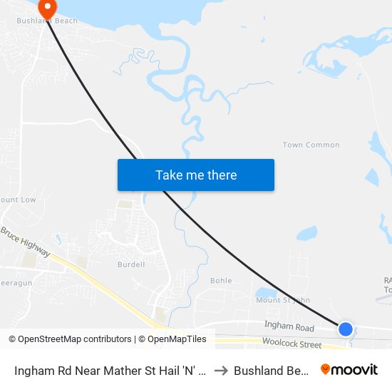 Ingham Rd Near Mather St Hail 'N' Ride to Bushland Beach map