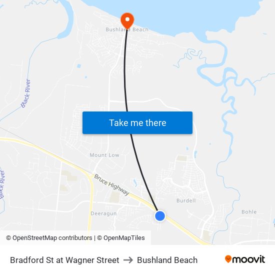 Bradford St at Wagner Street to Bushland Beach map