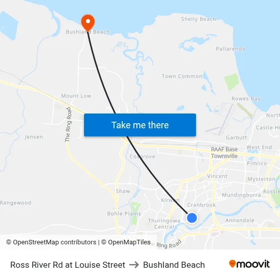 Ross River Rd at Louise Street to Bushland Beach map