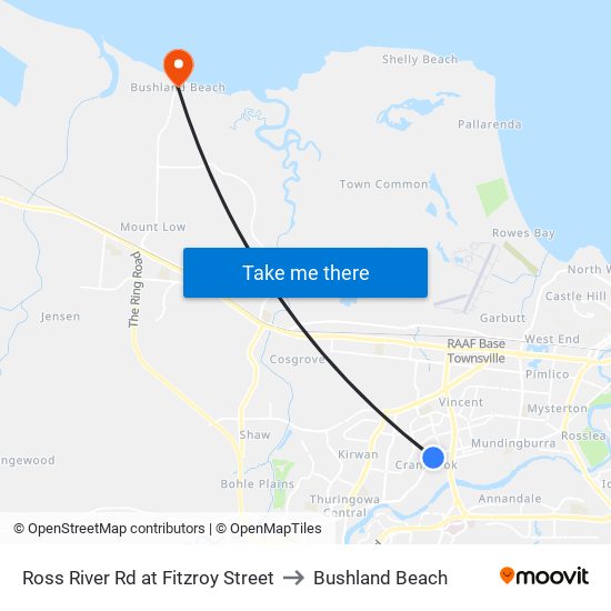 Ross River Rd at Fitzroy Street to Bushland Beach map