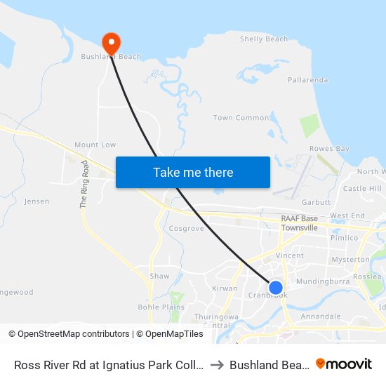 Ross River Rd at Ignatius Park College to Bushland Beach map