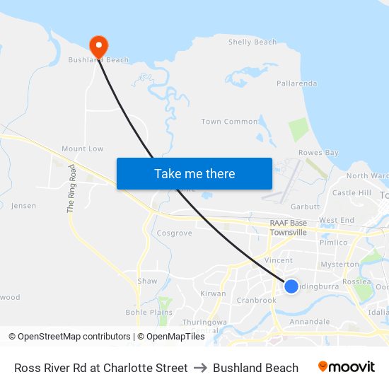 Ross River Rd at Charlotte Street to Bushland Beach map