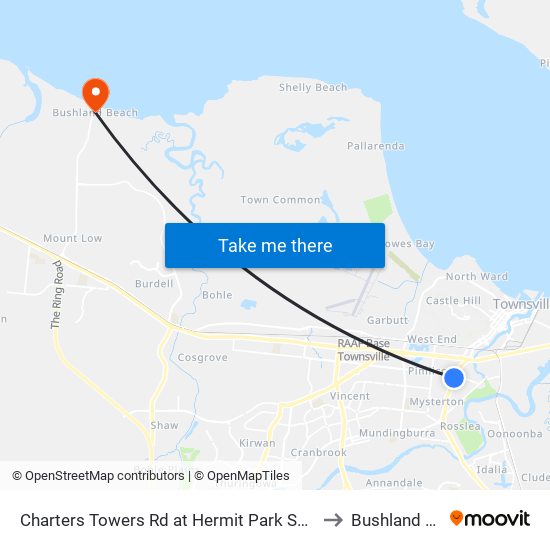 Charters Towers Rd at Hermit Park Shopping Centre to Bushland Beach map