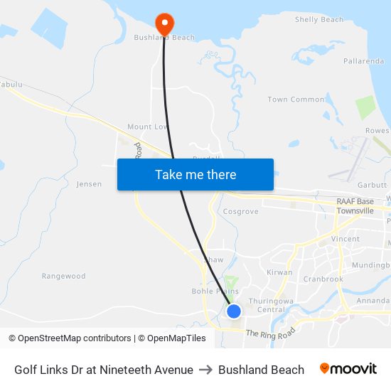 Golf Links Dr at Nineteeth Avenue to Bushland Beach map