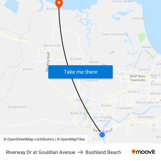 Riverway Dr at Gouldian Avenue to Bushland Beach map