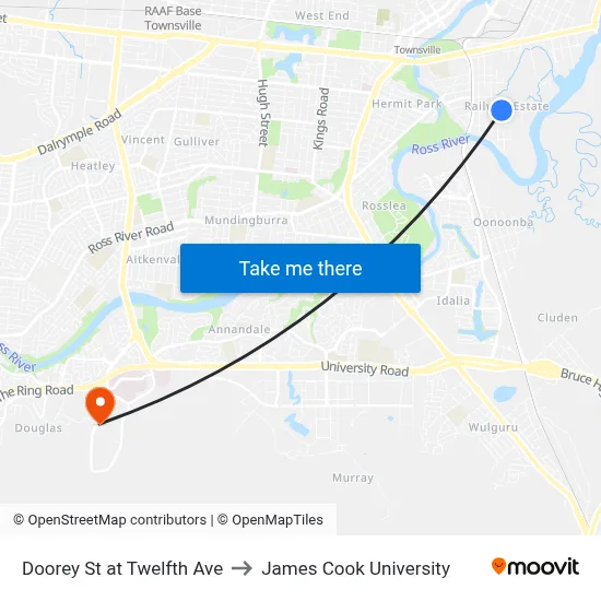 Doorey St at Twelfth Ave to James Cook University map