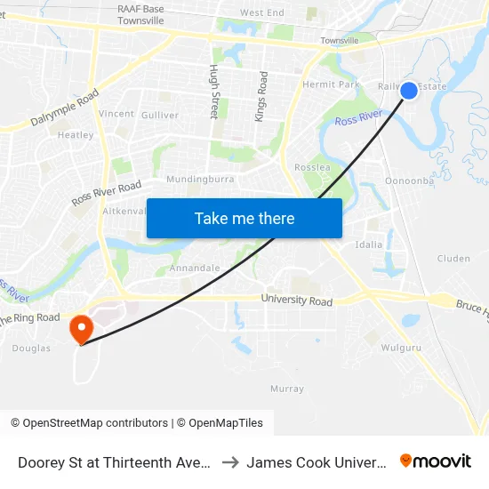 Doorey St at Thirteenth Avenue to James Cook University map