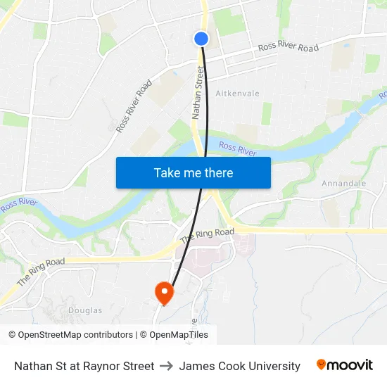 Nathan St at Raynor Street to James Cook University map