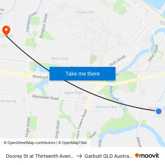 Doorey St at Thirteenth Avenue to Garbutt QLD Australia map