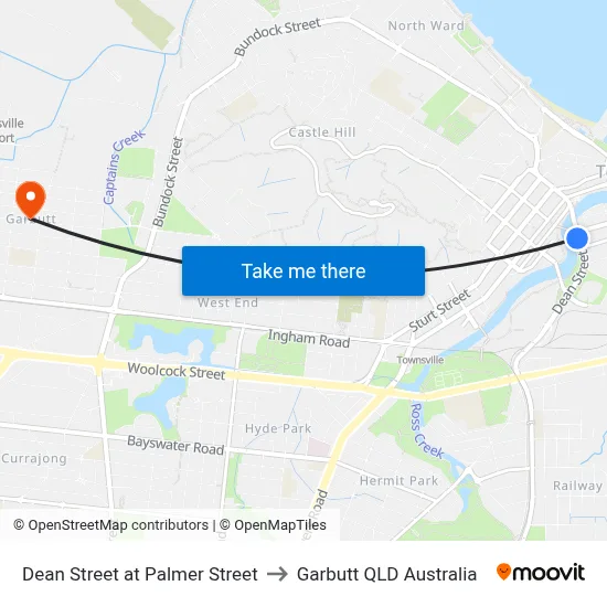 Dean Street at Palmer Street to Garbutt QLD Australia map