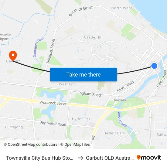 Townsville City Bus Hub Stop A to Garbutt QLD Australia map