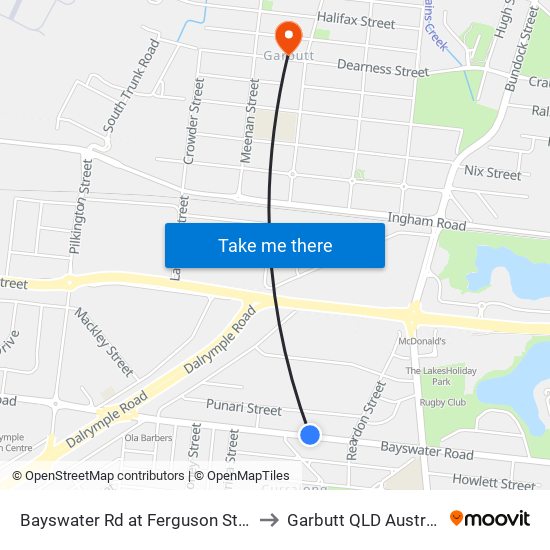 Bayswater Rd at Ferguson Street to Garbutt QLD Australia map