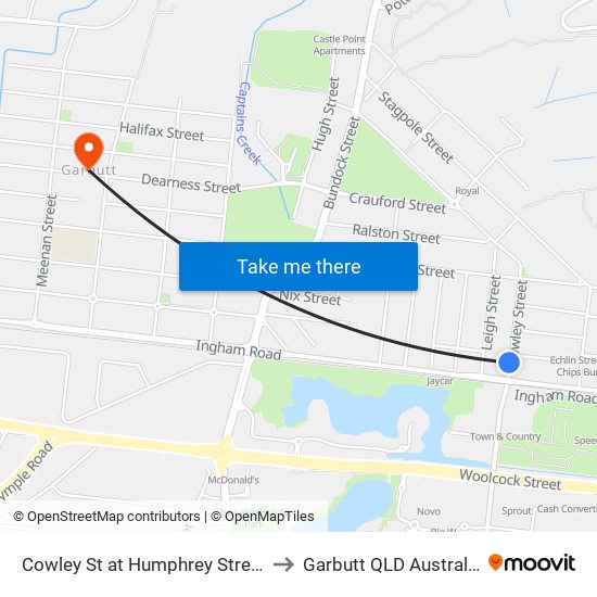 Cowley St at Humphrey Street to Garbutt QLD Australia map