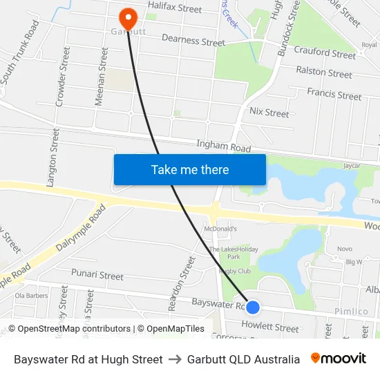 Bayswater Rd at Hugh Street to Garbutt QLD Australia map