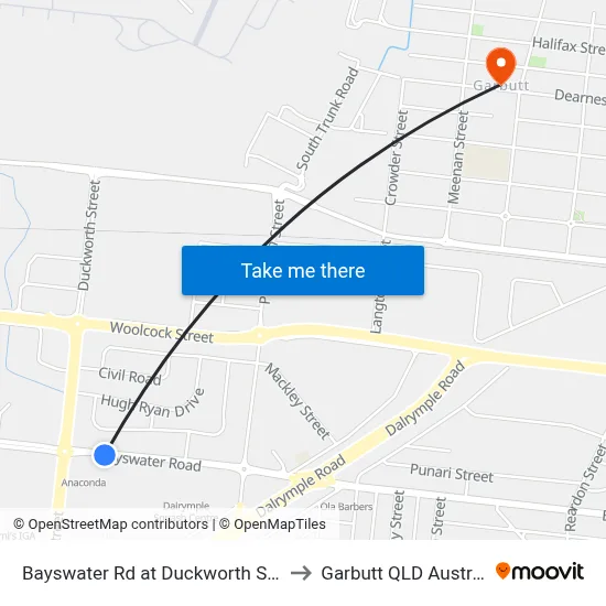 Bayswater Rd at Duckworth Street to Garbutt QLD Australia map