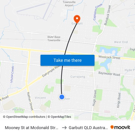 Mooney St at Mcdonald Street to Garbutt QLD Australia map