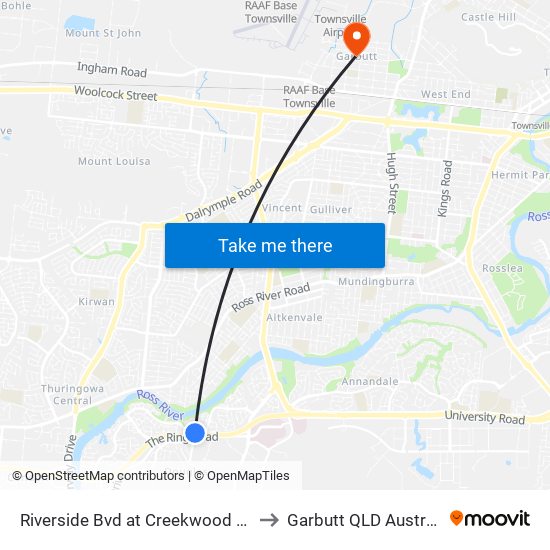 Riverside Bvd at Creekwood Way to Garbutt QLD Australia map