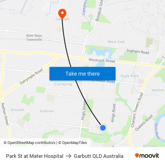 Park St at Mater Hospital to Garbutt QLD Australia map