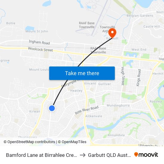 Bamford Lane at Birrahlee Crescent to Garbutt QLD Australia map