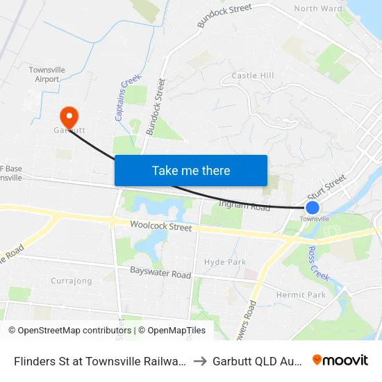 Flinders St at Townsville Railway Station to Garbutt QLD Australia map