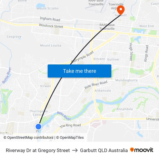 Riverway Dr at Gregory Street to Garbutt QLD Australia map