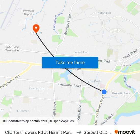 Charters Towers Rd at Hermit Park Shopping Centre to Garbutt QLD Australia map