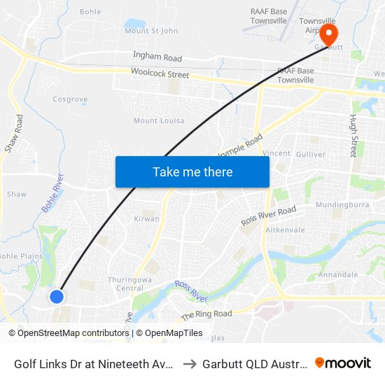 Golf Links Dr at Nineteeth Avenue to Garbutt QLD Australia map