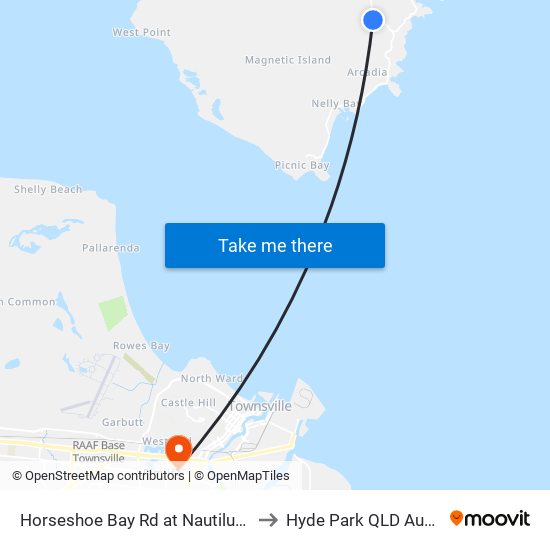 Horseshoe Bay Rd at Nautilus Street to Hyde Park QLD Australia map