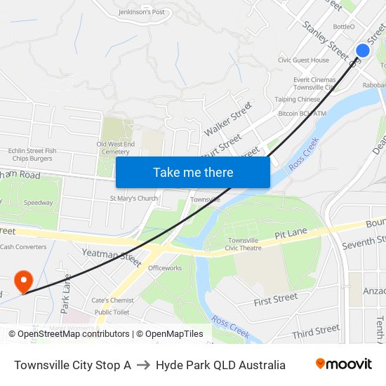 Townsville City Stop A to Hyde Park QLD Australia map