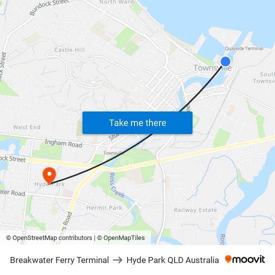Breakwater Ferry Terminal to Hyde Park QLD Australia map