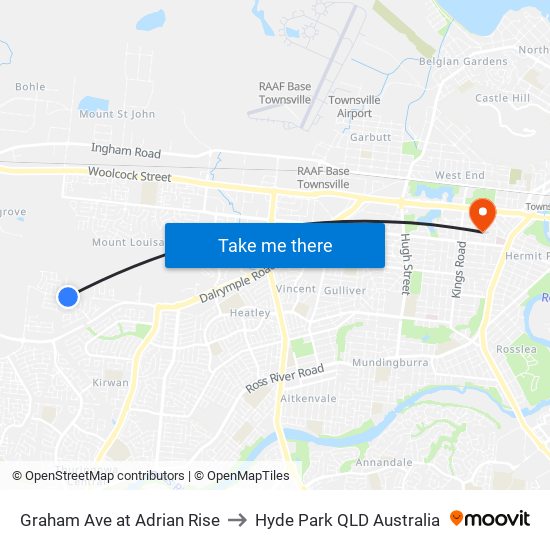 Graham Ave at Adrian Rise to Hyde Park QLD Australia map