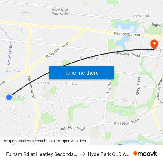 Fulham Rd at Heatley Secondary College to Hyde Park QLD Australia map