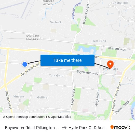 Bayswater Rd at Pilkington Street to Hyde Park QLD Australia map